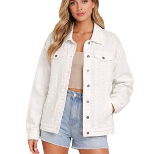 Pilcro Anthropologie White Eyelet Oversized Jean Jacket